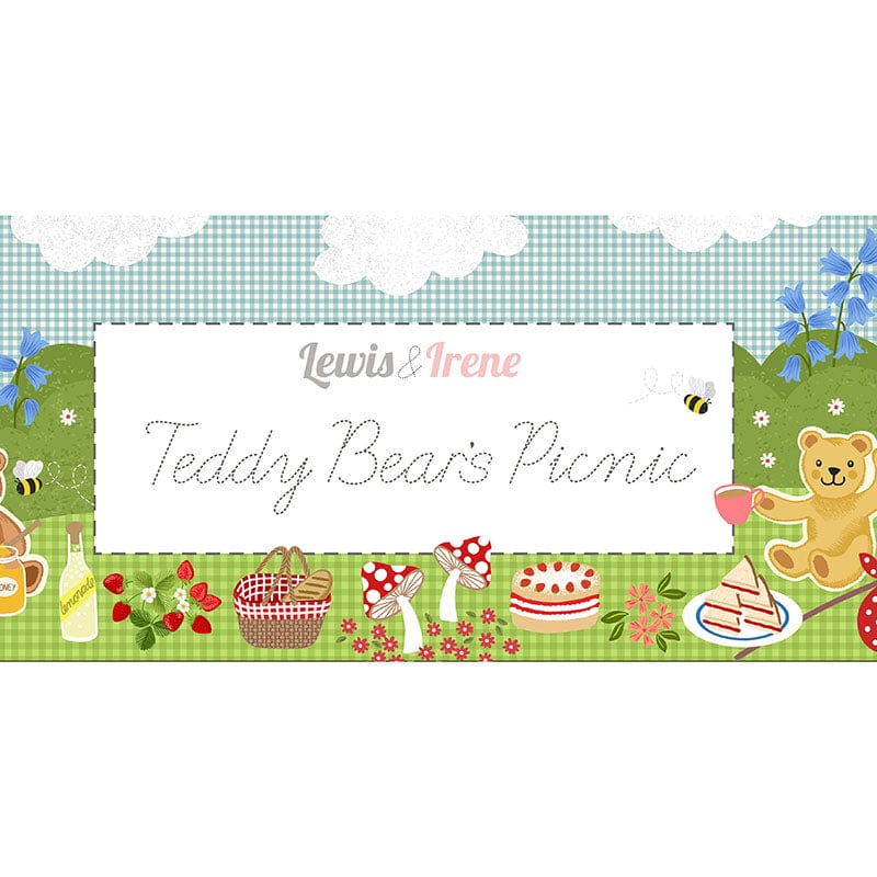 Lewis And Irene Teddy Bears Picnic Strawberries Bee Floral Cream A795-1 Range Image