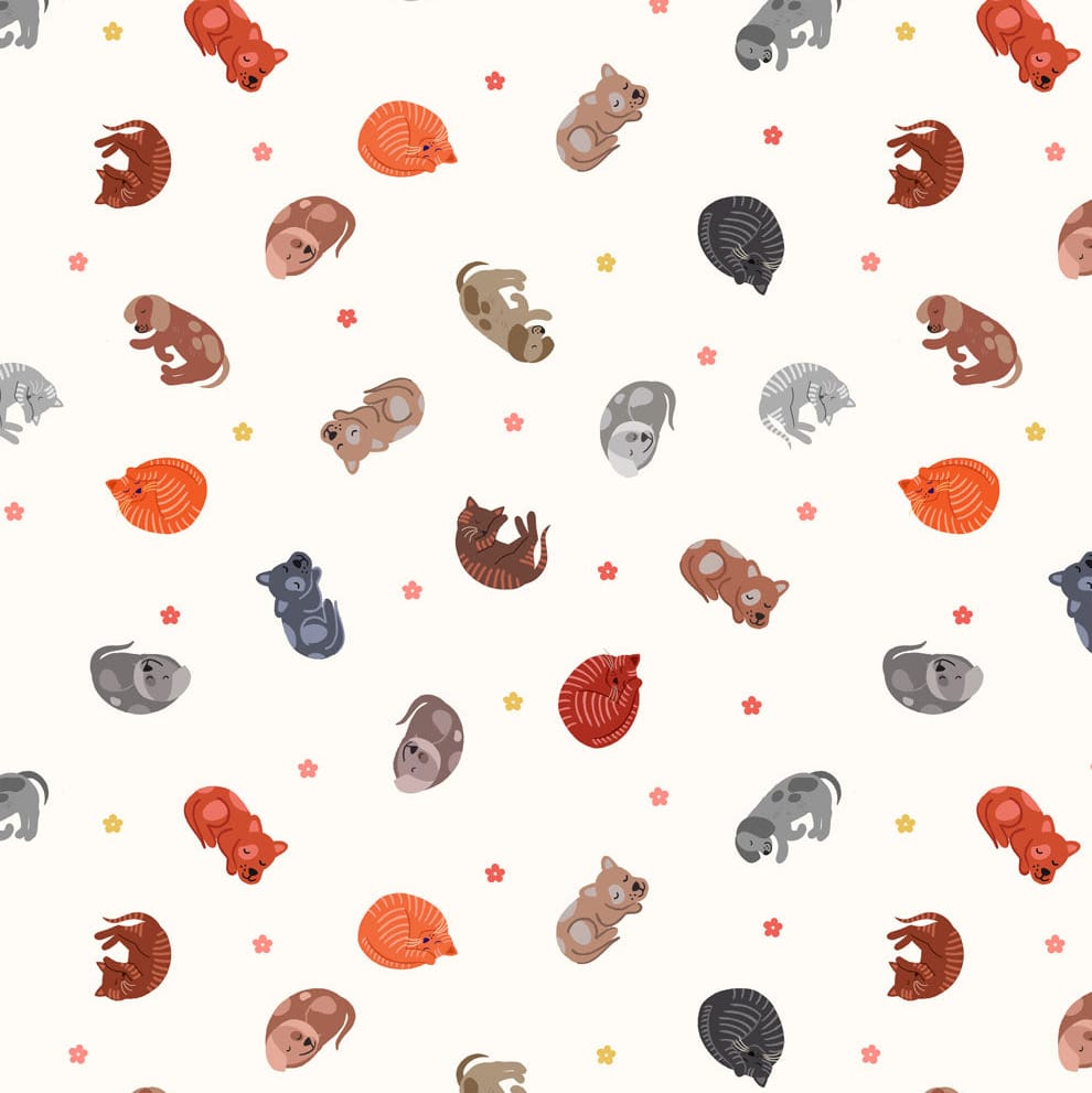 Multi-coloured Novelty, Animals Lewis & Irene Fabric Lewis & Irene Small Things...Cottage Charm in Cosy Cats And Dogs - The Sewing Studio
