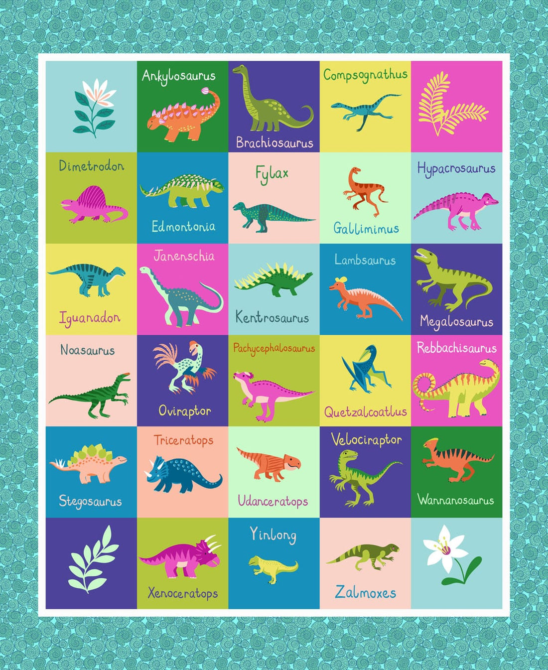 Lewis & Irene Fabric Panels & Labels Lewis & Irene A to Z Dino Panel - The Sewing Studio