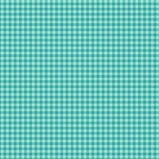 Blue Checks Makower Fabric Makower Ghostly Garden in Bitty Gingham Aqua - The Sewing Studio