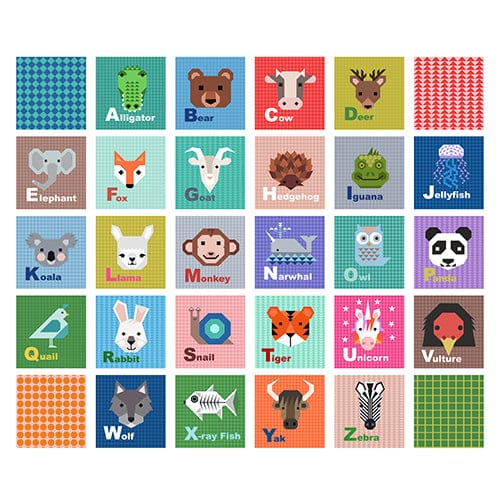 Lewis and Irene Fabric Panels & Labels Lewis & Irene Animal Alphabet Squares Panel - The Sewing Studio