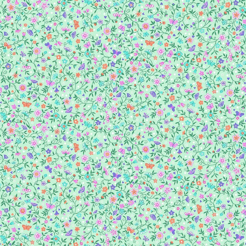 Makower Fabric Makower Fairy Dust Flower Trail Green 052-G - The Sewing Studio