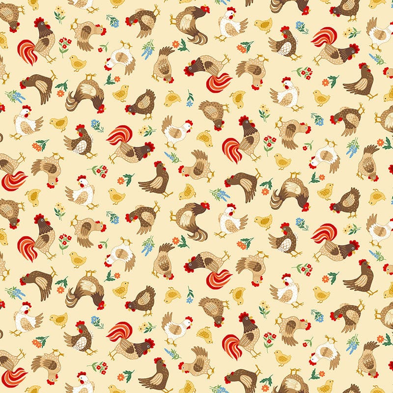 Makower Fabric Makower Fun On The Farm Chickens Cream 070-Q - The Sewing Studio