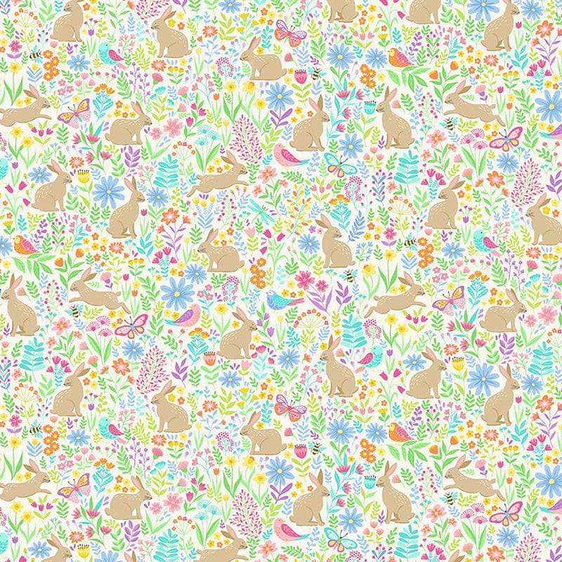 Makower Fabric Makower Hello Spring Bunny Meadow Cream 083-Q - The Sewing Studio