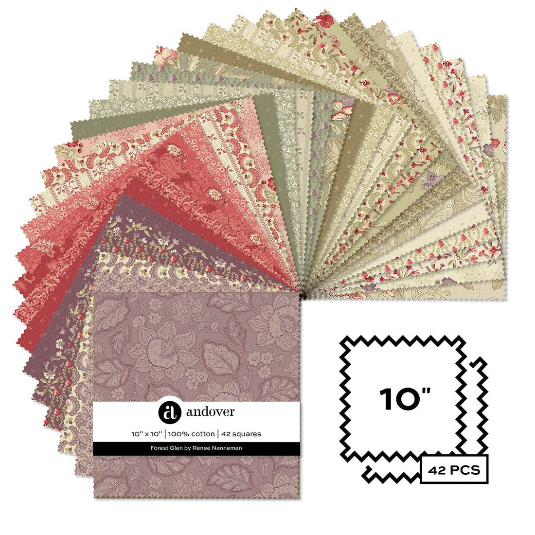 Makower Fabric Pre Cuts Makower Forest Glen 10" Square Pack - The Sewing Studio