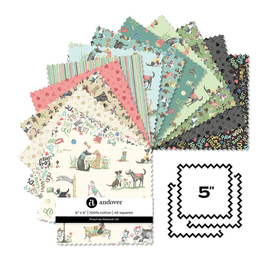 Makower Fabric Pre Cuts Makower Pooch 5" Square Pack - The Sewing Studio