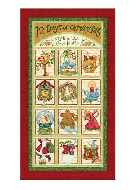 Multi-coloured Christmas Moda Fabric Panels & Labels Benartex 12 Days of Christmas My True Love Panel - The Sewing Studio