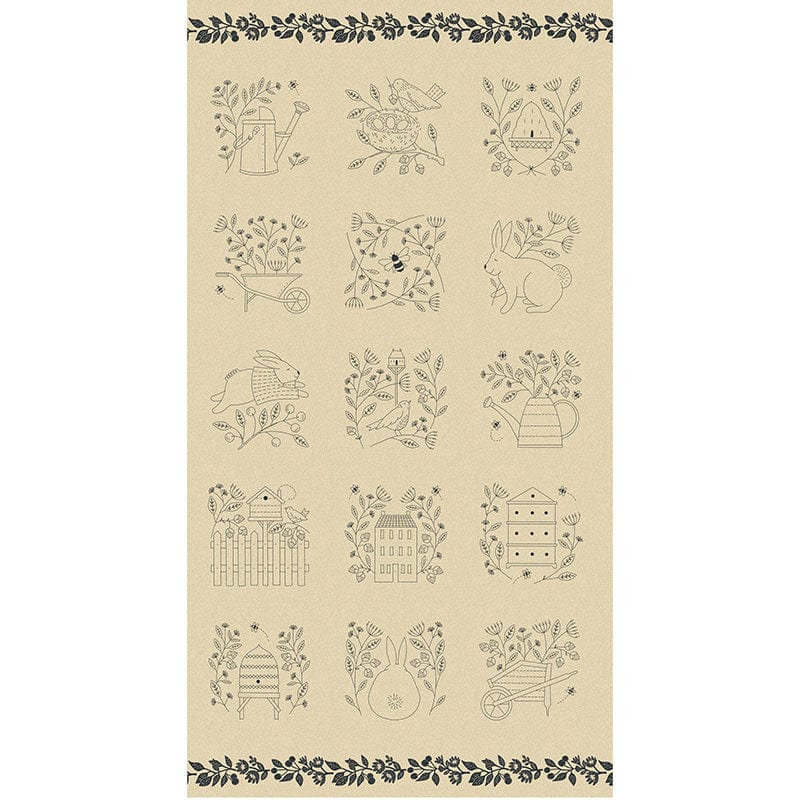 Moda Fabric Panels & Labels Moda Bloom And Grow Linen Tan Emboridery Fabric Panel 7055-11 - The Sewing Studio