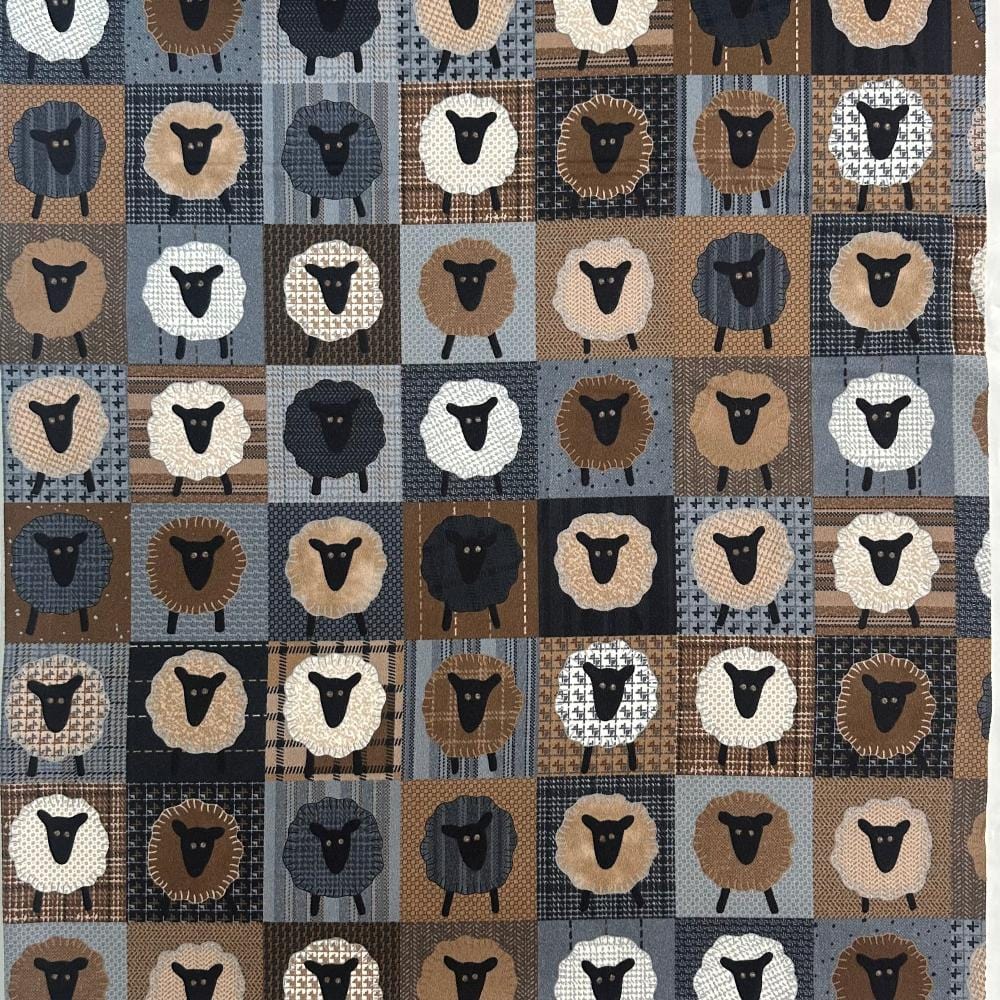 Moda Fabric Panels & Labels Moda Farmhouse Flannels III Wooly Sheep fabric Panel 49108-12F - The Sewing Studio