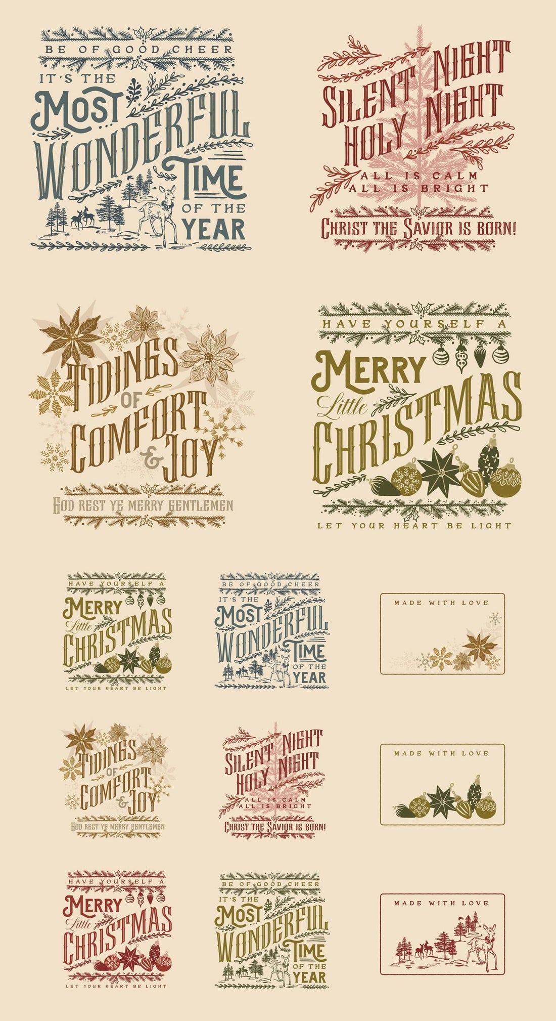 Moda Fabric Panels & Labels Moda Old World Yuletide 24 x 44 Inch Panel Eggshell 45629 11M - The Sewing Studio