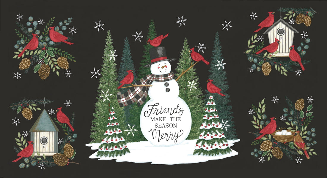 Moda Fabric Panels & Labels Moda Winter Friends 24 x 44 Inch Panel Snowman Charcoal Black 56139 12 - The Sewing Studio