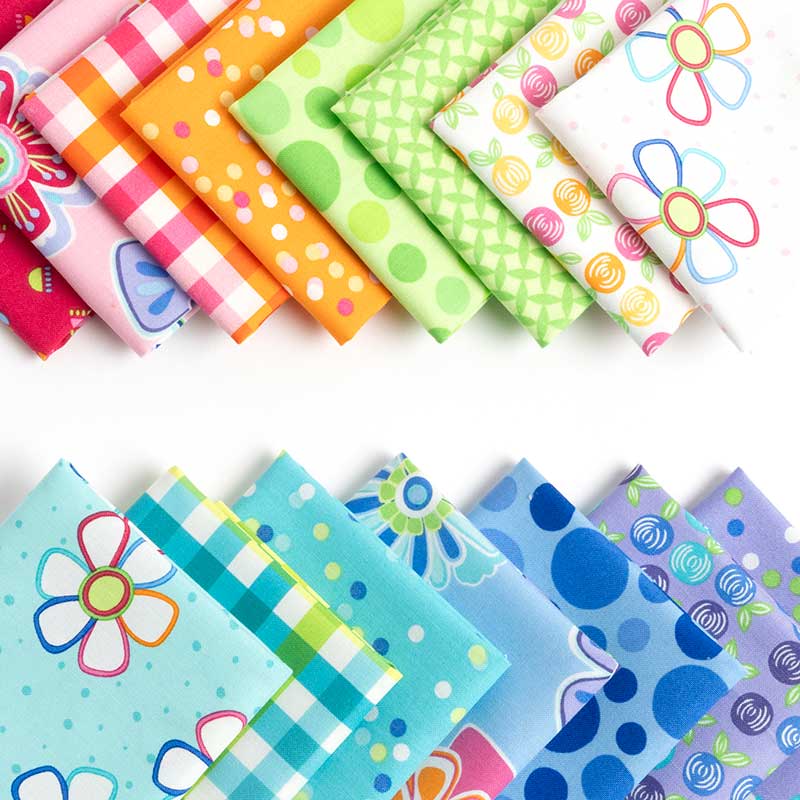 Multi-coloured Fun and Funky Moda Fabric Pre Cuts Moda Fiesta Jelly Roll 22470JR - The Sewing Studio