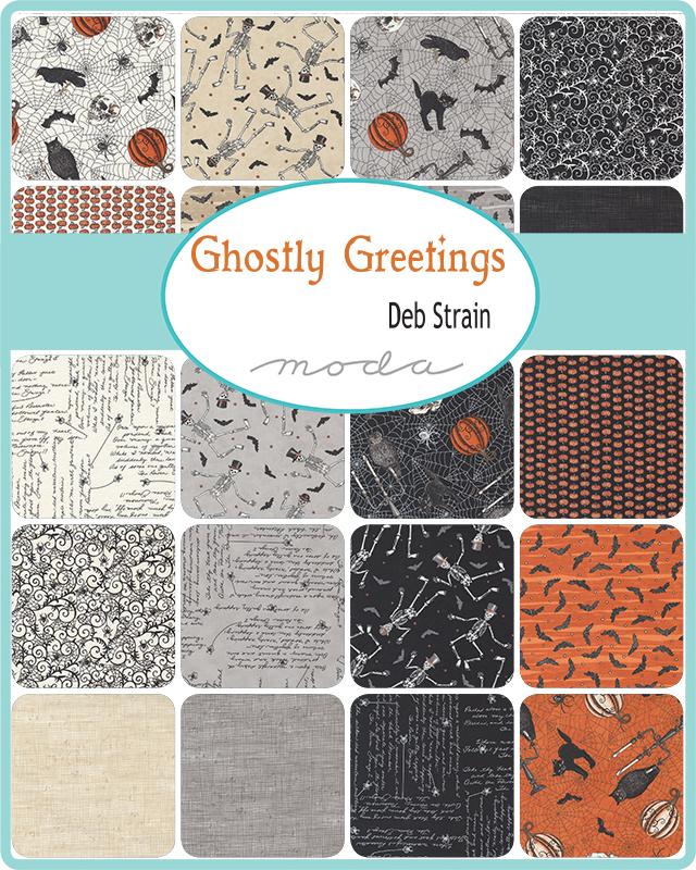 Multi-coloured Halloween Moda Fabric Pre Cuts Moda Ghostly Greetings Jelly Roll 56040JR - The Sewing Studio