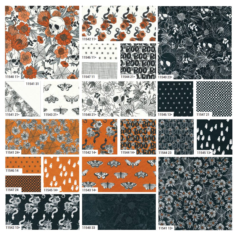 Multi-coloured Halloween Moda Fabric Pre Cuts Moda Noir Jelly Roll 11540JR - The Sewing Studio