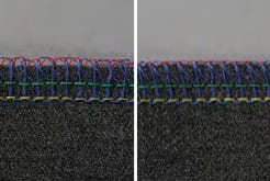Overlocker stitch comparison - left incorrect, right correct