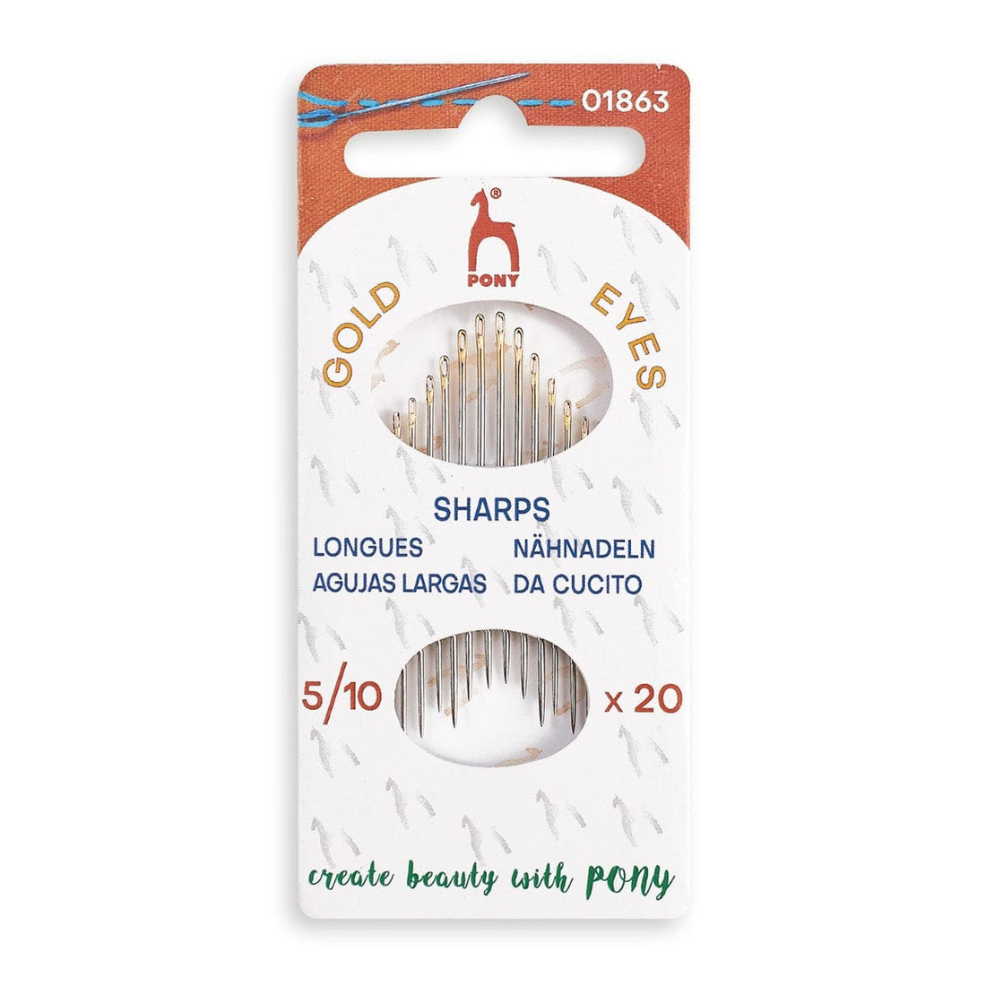 Pony Needles Hand Sewing Needles: Sharps: Gold Eye: Sizes 5-10 - The Sewing Studio