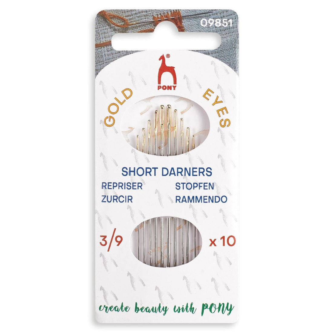 Pony Needles Hand Sewing Needles: Short darners: Gold Eye: Sizes 3-9 - The Sewing Studio
