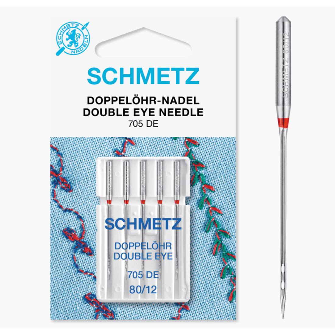 Schmetz Machine Needles Schmetz Sewing Machine Needles Double Eye Size 80/12 Pack of 5 - The Sewing Studio