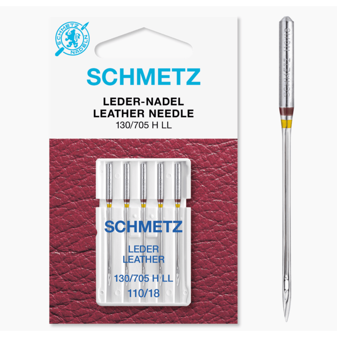 Schmetz Machine Needles Schmetz Sewing Machine Needles Leather Size 110/18 Pack of 5 - The Sewing Studio