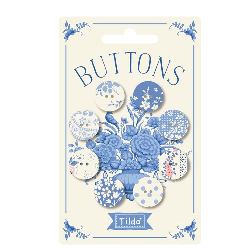 Tilda Something Blue Light Fabric Covered Buttons 20mm Pack of 8