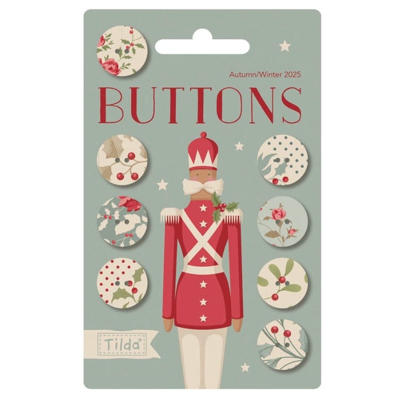 Tilda Buttons Tilda Merry Little Christmas Fabric Covered Buttons 16mm Pack of 8 - The Sewing Studio