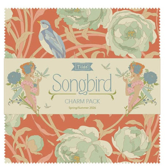 Multi-coloured Floral, Classic Prints Tilda Fabric Pre Cuts Tilda Songbird Charm Pack 5 Inch Squares - The Sewing Studio