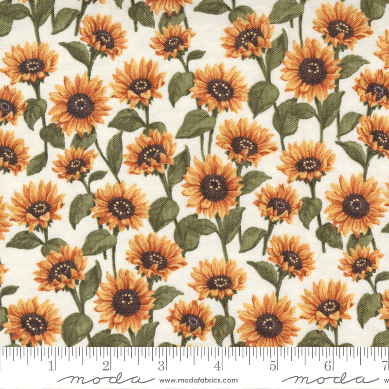 Moda Fabric Sunflower Garden Coming Up Sunflowers Porcelain 6893-11 Ruler