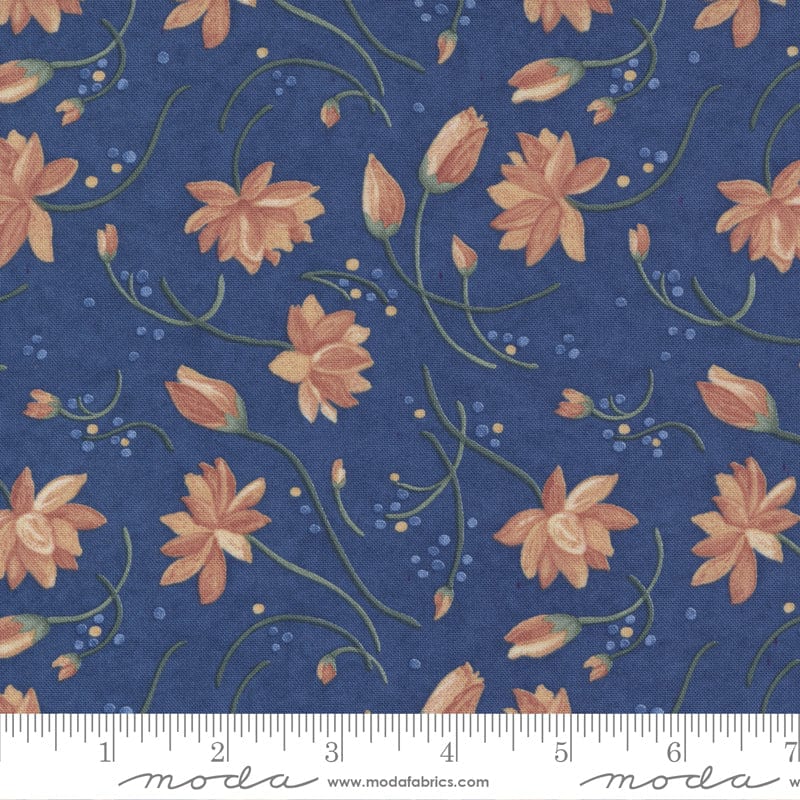 Moda Fabric Watermarks Lillies Indigo 6911 14 Ruler