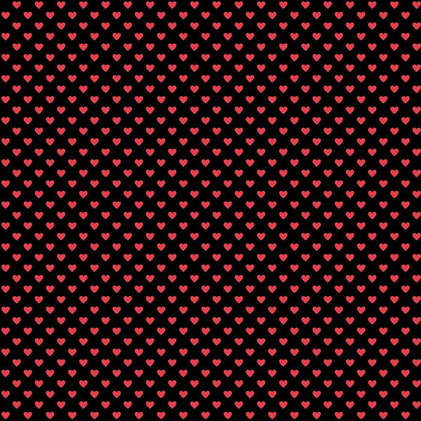 Makower Fabric Hearts Red on Black 9149KR