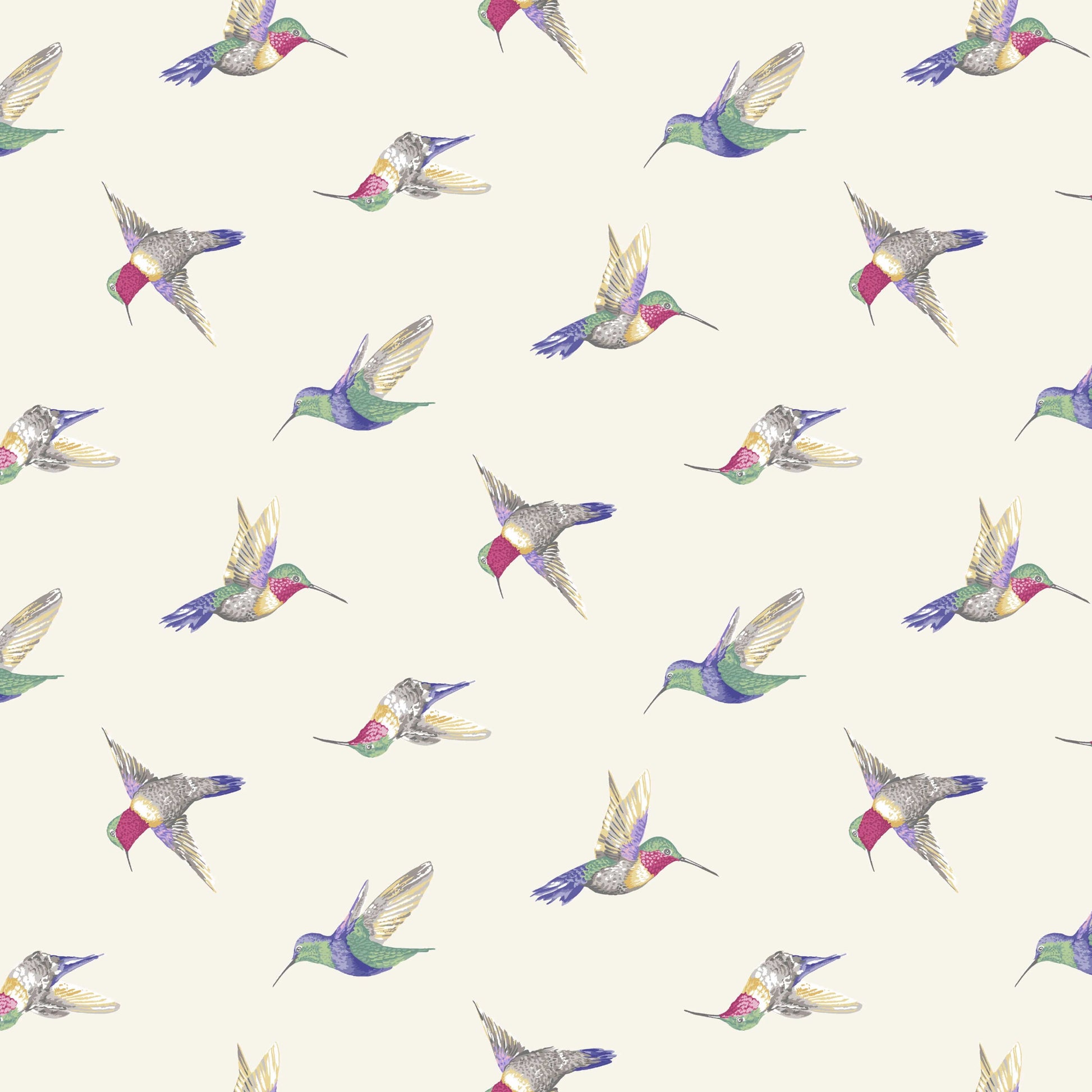 Makower Fabric Avalon Hummingbirds Cream A697L