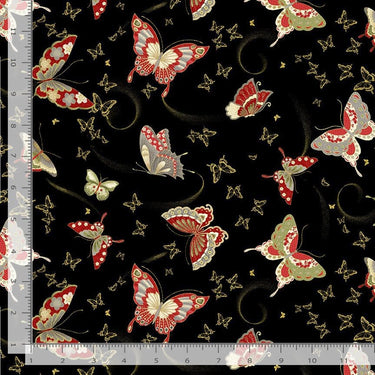 Kyoto Japanese Fabric Butterflies Black Metallic CM1668
