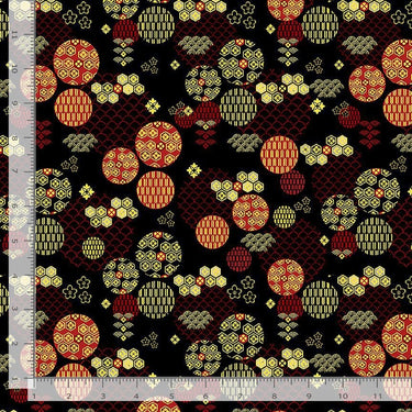 Kyoto Japanese Fabric Geometric Circles Black Metallic CM1674