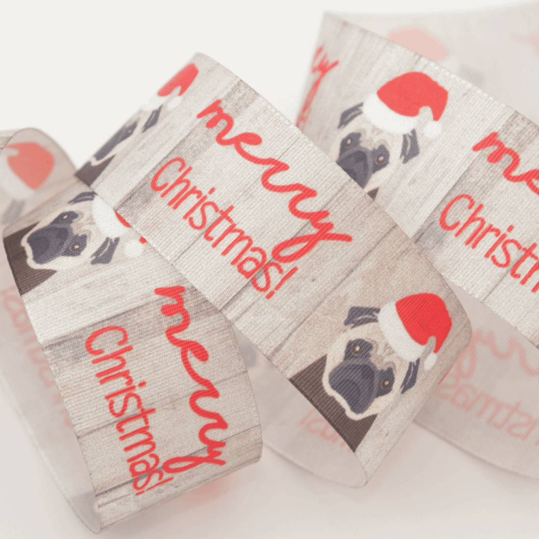 Berisfords Ribbon Merry Christmas Pug Ribbon 25 mm Wide Price Per Metre - The Sewing Studio