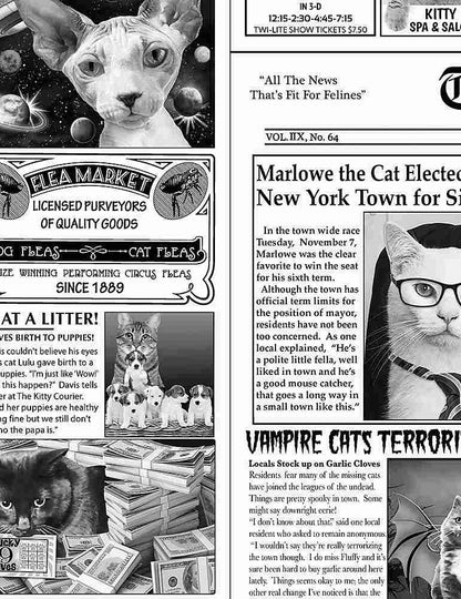 Timeless Treasures Fabric Newsprint Cats