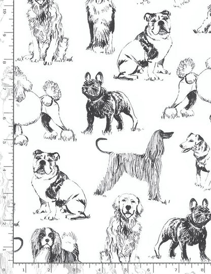 Sketched Realistic Dogs Fabric