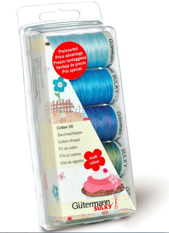 Gutermann Threads Gutermann Thread Set: Cotton 30: 5 x 300m: Greens/Blues - The Sewing Studio