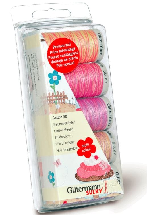 Gutermann Threads Gutermann Thread Set: Cotton 30: 5 x 300m: Pinks/Purples - The Sewing Studio