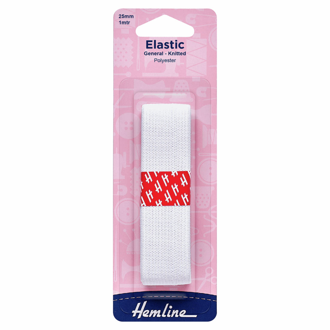 Hemline Elastic Elastic: General Purpose Knitted: White 1 Metre x 25mm Wide - The Sewing Studio