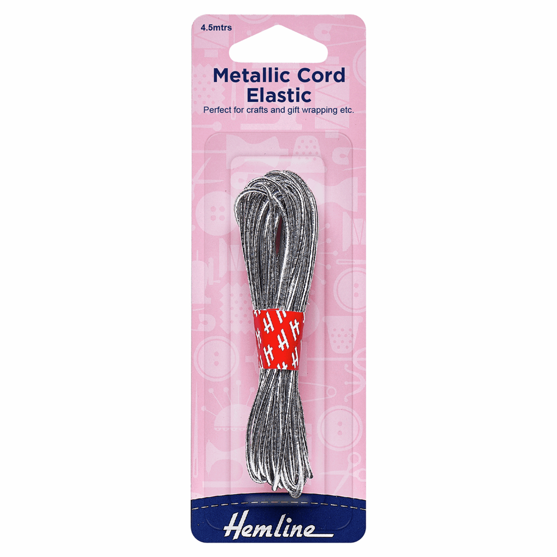 Hemline Elastic Elastic: Metallic Cord Silver: 4.5 Metres x 1.3mm Wide - The Sewing Studio