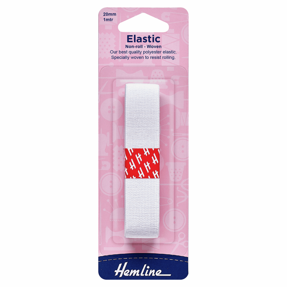 Hemline Elastic Elastic: Woven Non-Roll: White: 1m x 20mm - The Sewing Studio