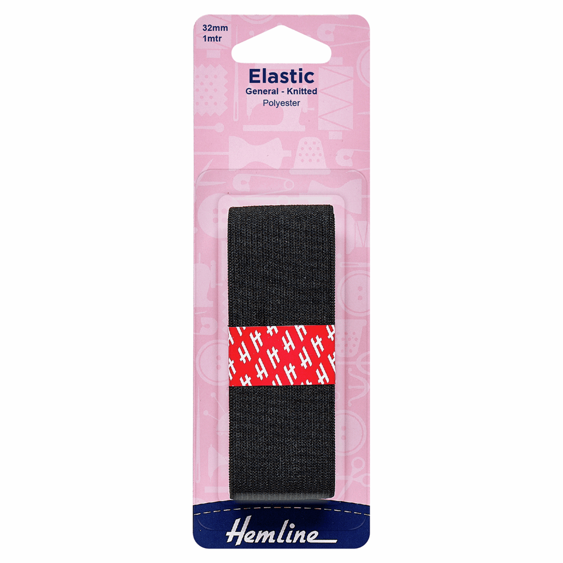 Hemline Elastic General Purpose Knitted Elastic Black 1 Metre x 32mm Wide - The Sewing Studio
