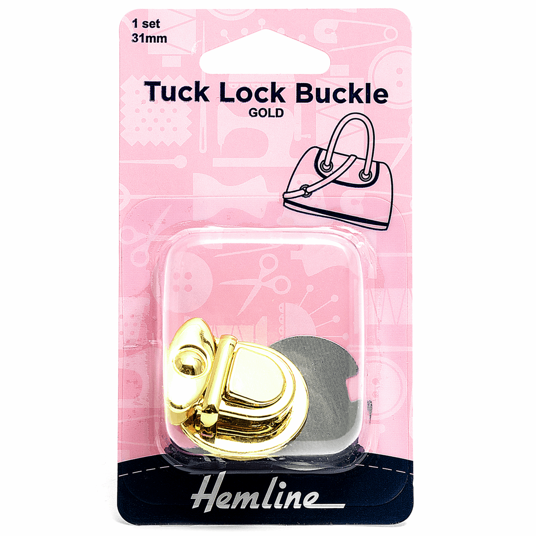 Hemline Eyelets & Fastenings Bag Buckle Tuck Lock 31mm Gold - The Sewing Studio