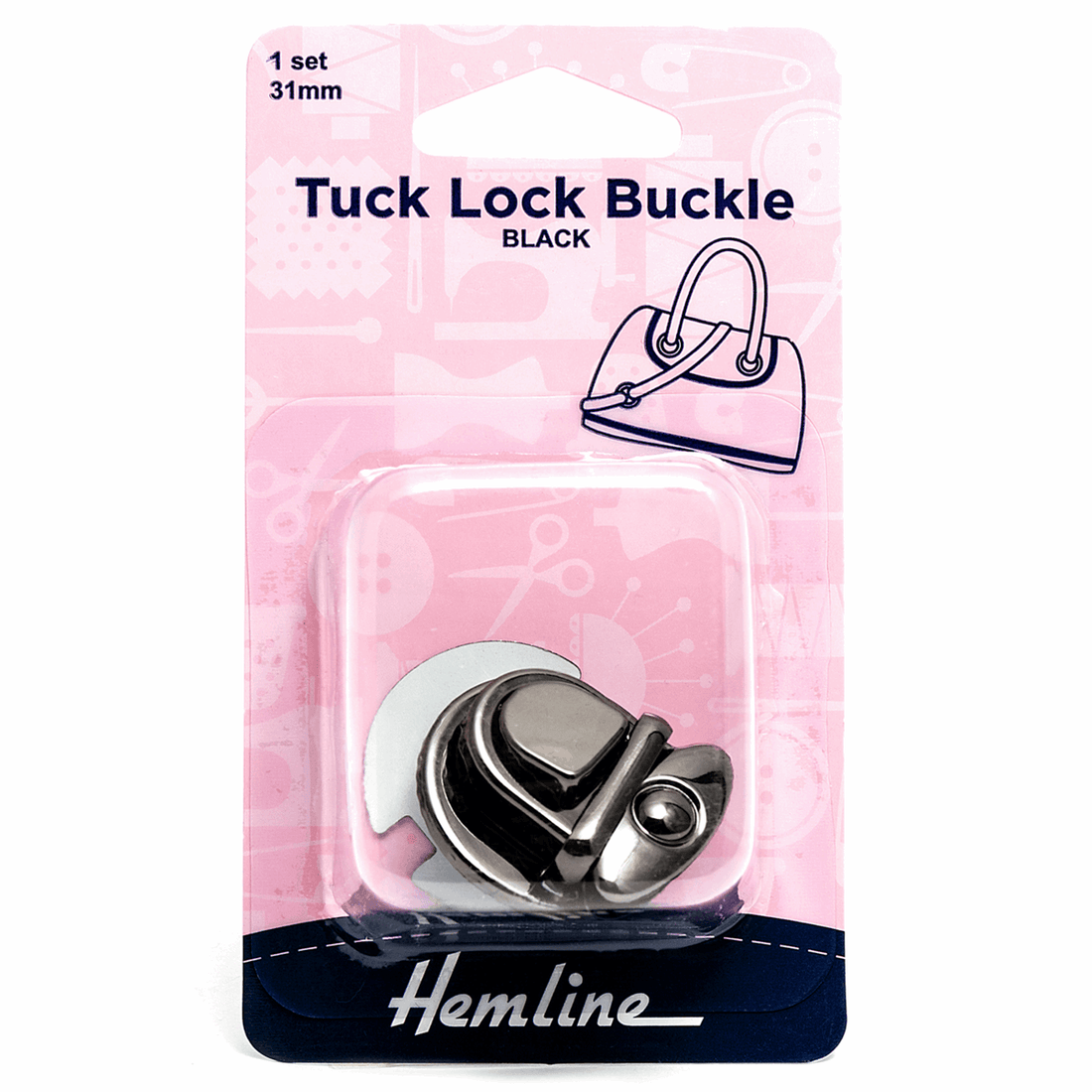 Hemline Eyelets & Fastenings Bag Buckle Tuck Lock 31mm Nickel Black - The Sewing Studio