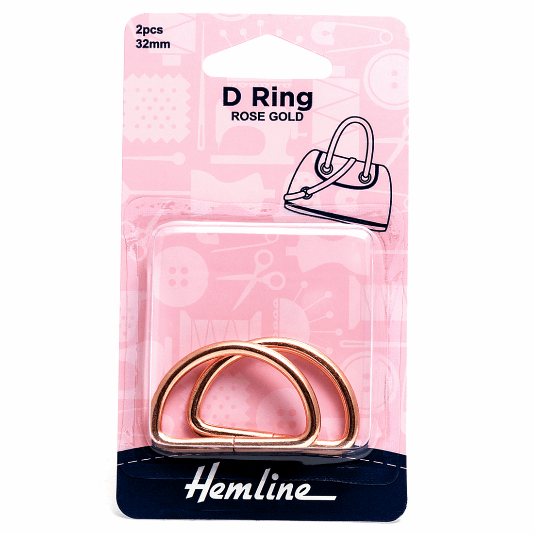 Hemline Eyelets & Fastenings D Rings 32mm Rose Gold 2 Pieces - The Sewing Studio