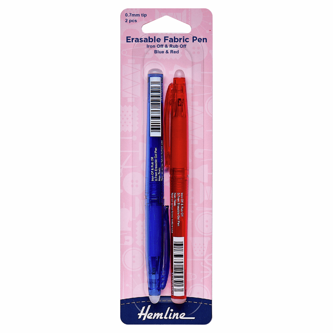Hemline Pens Pencils Markers Erasable Fabric Pens Red and Blue - The Sewing Studio