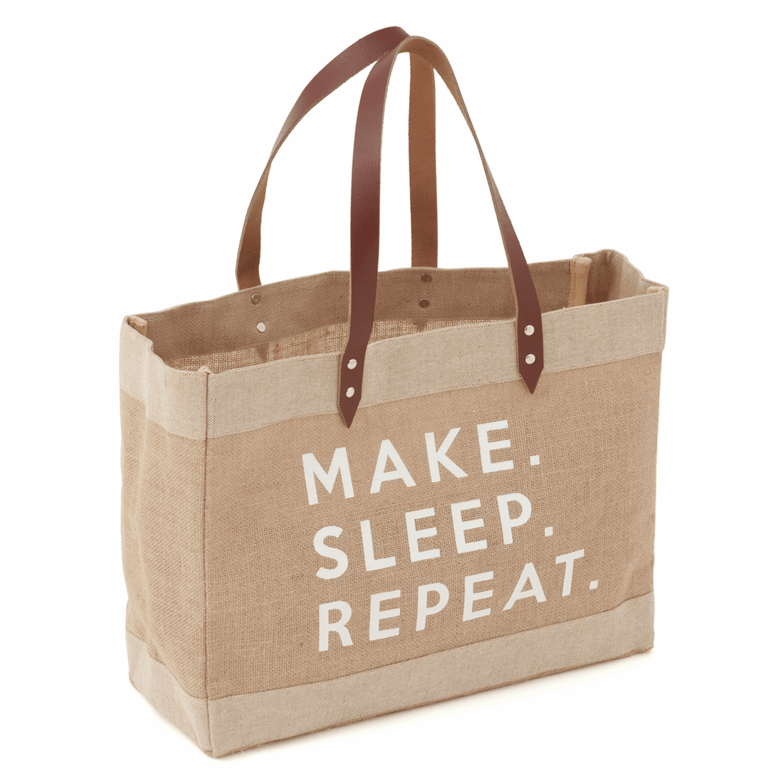 HobbyGift Bags Craft Tote Bag: Make Sleep Repeat. Hessian and linen. - The Sewing Studio