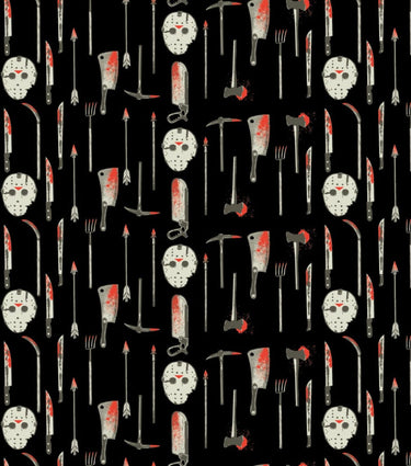 Friday The 13th Weapons and Masks Fabric