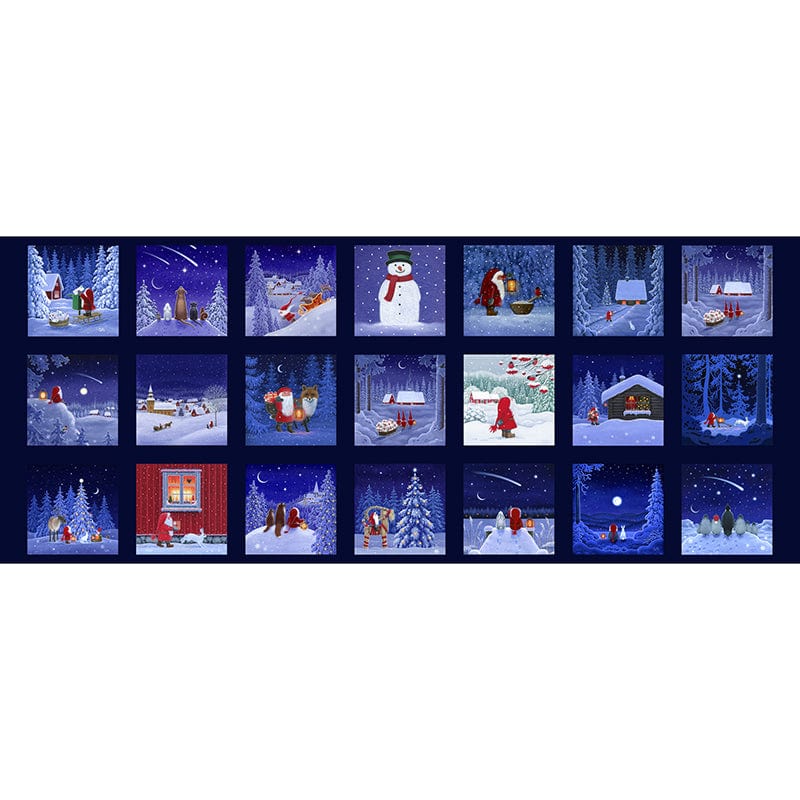 Blue Christmas Lewis and Irene Fabric Panels & Labels Lewis & Irene Tomtens Village Squares Panel CE21 - The Sewing Studio
