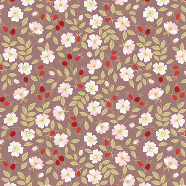Lewis And Irene Evergreen Fabric Dog Rose On Soft Brown A693.3