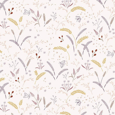 Lewis And Irene Meadowside Fabric Grassfield Gathering On Light Ecru Pink Cc8.1